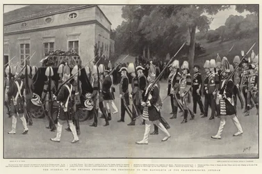 De begrafenis van keizerin Frederick, de processie naar het mausoleum in de Friedenskirche, Potsdam